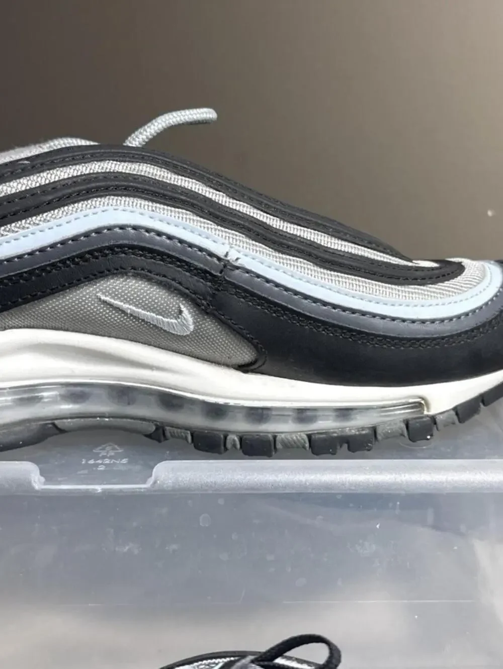 Nike Air Max 97 Black/White/Signal Light Blue Athletic Shoes 5Y‎ Excellent NICE